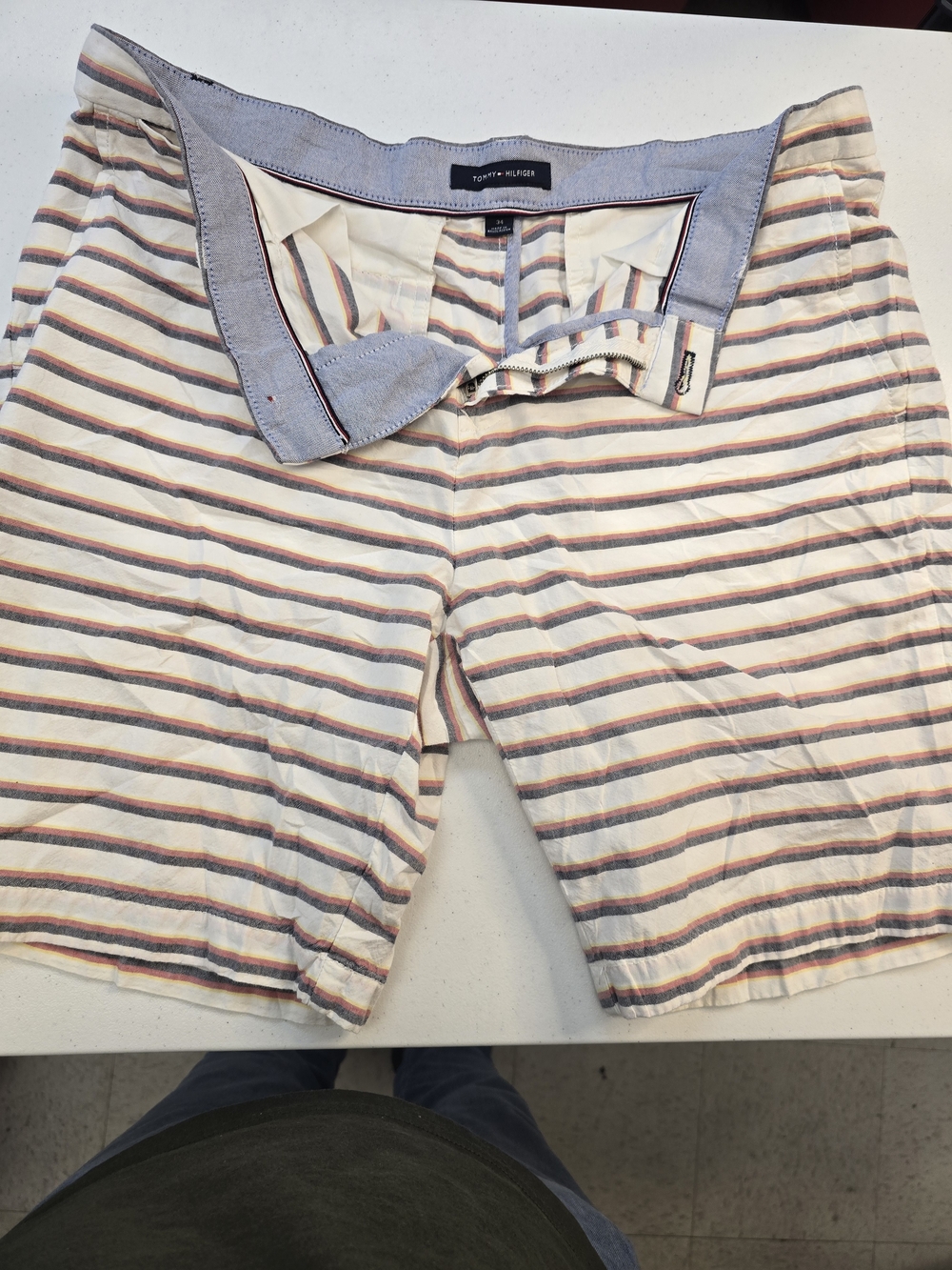 Tommy Hilfiger Men’s White Shorts with Blue & Tan Stripes
